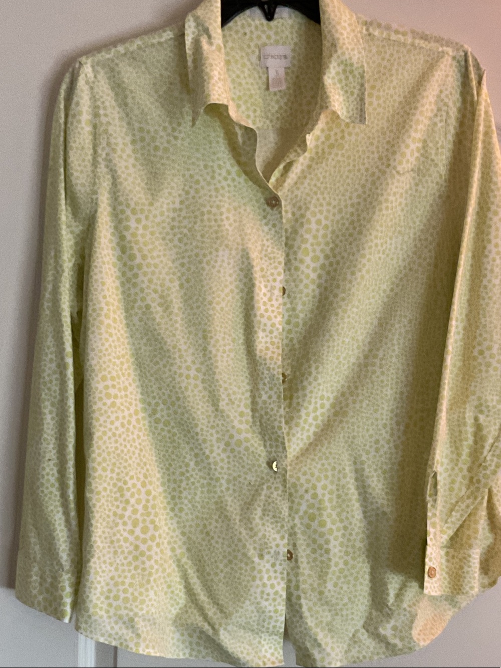 Chico's Light Lime Dot Button-Down Shirt
